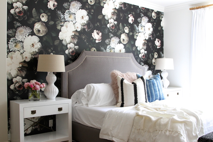 dark floral wallpaper bedroom